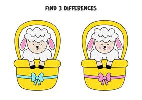 Find 3 differences between two cute sheep. vector