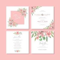 Romantic watercolor wedding social media post collection vector