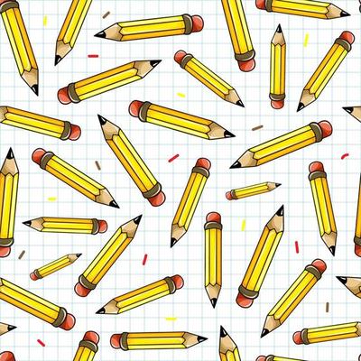 cute seamless pattern of hand drawn yellow pencils on white background. Perfect for school backgrounds, textile  prints, scrapbooking, stationery, wallpaper, wrapping paper. Back to school theme.