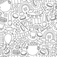 St. Patrick's day seamless pattern with hand drawn doodles. Good for product package, wallpaper, wrapping paper, coloring pages, backgrounds, etc. EPS 10 vector