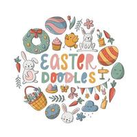 set of hand drawn Easter doodles isolated on white backgound. Good for cards, posters, stickers, prints, clipart, labels, egg decor, etc. EPS 10 vector