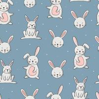 Easter bunnies seamless pattern with hand drawn rabbits. Wrapping paper, nursery wallpaper, kids textile print, packaging, scrapbooking, backgrounds, etc. EPS 10 vector