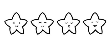 Cute Star Emoticons icon set. Hand drawn doodle style. Isolated vector illustration