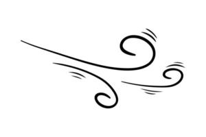soplo de viento en estilo garabato, ilustración vectorial. ola de aire frío durante el clima ventoso. esquema de símbolo de ráfaga para impresión y diseño. elemento de línea negra aislado sobre un fondo blanco vector