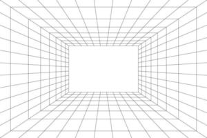 Grid room in perspective, vector illustration in 3d style. Indoor wireframe from black lines, template interior square, digital empty box. Minimal background design