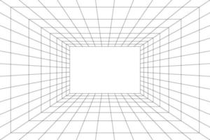 Grid room in perspective, vector illustration in 3d style. Indoor wireframe from black lines, template interior square, digital empty box. Minimal background design