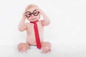 baby with glasses and tie photo