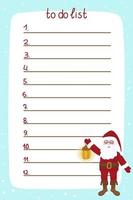 A wish list, a Christmas and New Year's page template, with Santa Claus. Vector illustration isolated on a white background.