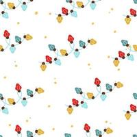 Christmas seamless pattern with colorful garlands of light bulbs on a white background. Festive background for printing on paper, fabric, textiles, packaging. vector