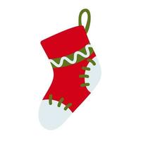 A Christmas sock, a boot for gifts from Santa. The vector illustration is isolated, on a white background. For design, decoration, postcards