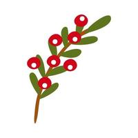 Red winter Christmas berries on a branch. Vector clipart, isolated illustration on a white background. For a holiday card, banner, design or decor