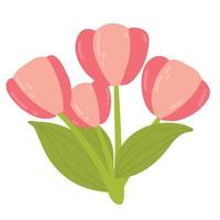 tulipán lindo de dibujos animados con ilustración de vector de tallo verde. echando flores