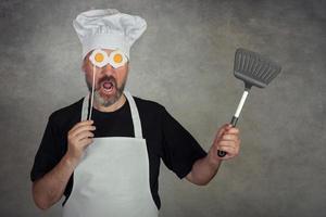 funny man with fried eggs in his eyes