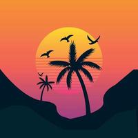 A tropical sunset and sunrise with palm trees