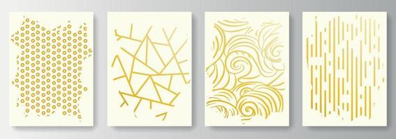 Set collection of white backgrounds with abstract golden patterns vector