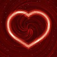 Sparkling heart on red abstract glowing background. Valentine s Day greeting card backdrop. Easy to edit design template. Vector illustration.