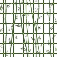 Green bamboo lattice pattern with bamboo stems and leaves. Vector illustration of a closed bamboo forest. Natural background - bamboo lattice window. White backdrop and green cell