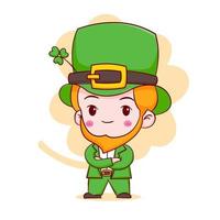 Cartoon illustration of cute Leprechaun chibi character. Happy Saint Patrick day vector