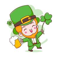 Cartoon illustration of cute Leprechaun chibi character. Happy Saint Patrick day vector