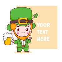 Cartoon illustration of cute Leprechaun chibi character. Happy Saint Patrick day vector