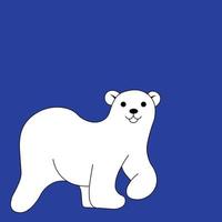Hand-drawn white bear on the blue background, vector image, flat vector