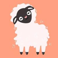 Cute sheep in a hand drawn style on an orange background. Flat vector illustration