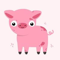 Cute pig in a hand drawn style on a pink background. Flat vector illustration