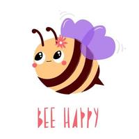 Greeting card Bee happy with cute bee in hand drawn style vector