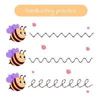 Pissing practice for preschool children with bee zigzag, wave, loop. Vector illustration