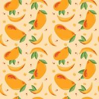 Seamless modern pattern with mango and dots in hand drawn style. Vector summer pattern in orange