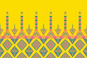 Pink and Blue Flower on Yellow. Geometric ethnic oriental pattern traditional Design for background,carpet,wallpaper,clothing,wrapping,Batik,fabric, vector illustration embroidery style