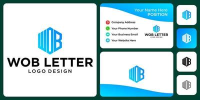 Letter W O B monogram business logo design with business card template. vector