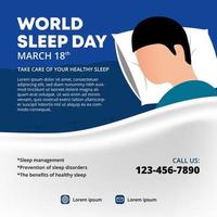 World sleeping day banner design with a sleeping man on the bed vector