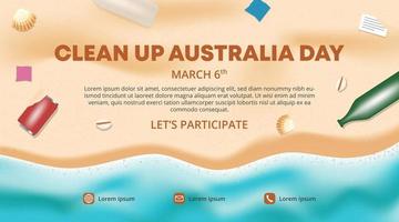 limpiar el diseño del banner del día de australia con una situación de playa sucia vector