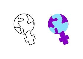 Modern world next to woman icon set. Women's day symbol from modern world icons. Globe template with linear and colorful female icon. Simple linear vector white background.