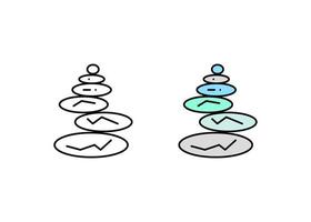 conjunto moderno de iconos de piedra equilibrada. icono de piedra apilada. plantilla de yoga de terapia lineal y colorida. fondo blanco de vector lineal simple.