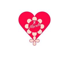 logo del día de la mujer 8 de marzo del corazón moderno. Flor del día 8 de marzo dentro del icono del corazón. colorida plantilla de icono del día de la mujer. fondo blanco de vector lineal simple.