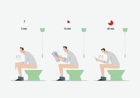 Side view of cartoon man sitting on toilet in three different situations. vector