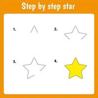 Drawing lesson for children. How draw a star. vector