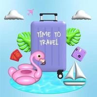 Time to Travel, Tropics Set, Editable Illustration for Website, Invitations, Postcards and Stickers, 3D Render, Vector Illustration