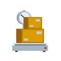 Box is on scale. Industrial device with platform for heavy loads vector