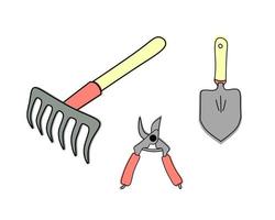 Set of garden tools on white background vector