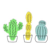 Set of colorful cacti in pots vector