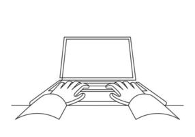 Hands on the keyboard continuous one line drawing vector