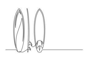 Continuous one line drawing of an surfboard set vector