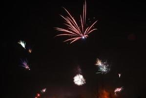 many colorful explosion at fireworks in the night to new year photo