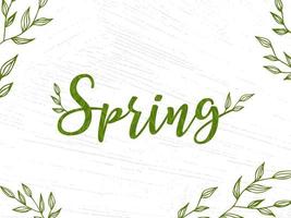 letras de primavera. ilustración vectorial con textura sobre un fondo blanco. un marco de ramas y hojas verdes. vector