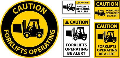 Caution 2-Way Forklifts Operating Sign On White Background vector