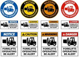 Caution 2-Way Forklifts Operating Sign On White Background vector