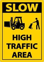 Caution Slow High Traffic Area Sign On White Background vector